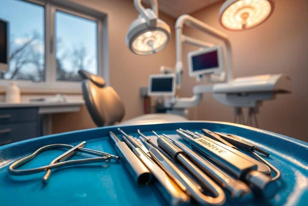 Emergency dental care setup with tools and equipment